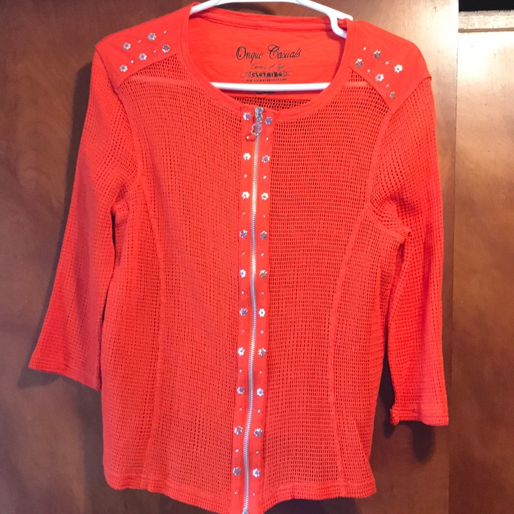 Orange mesh Onque Casual zippered cardigan